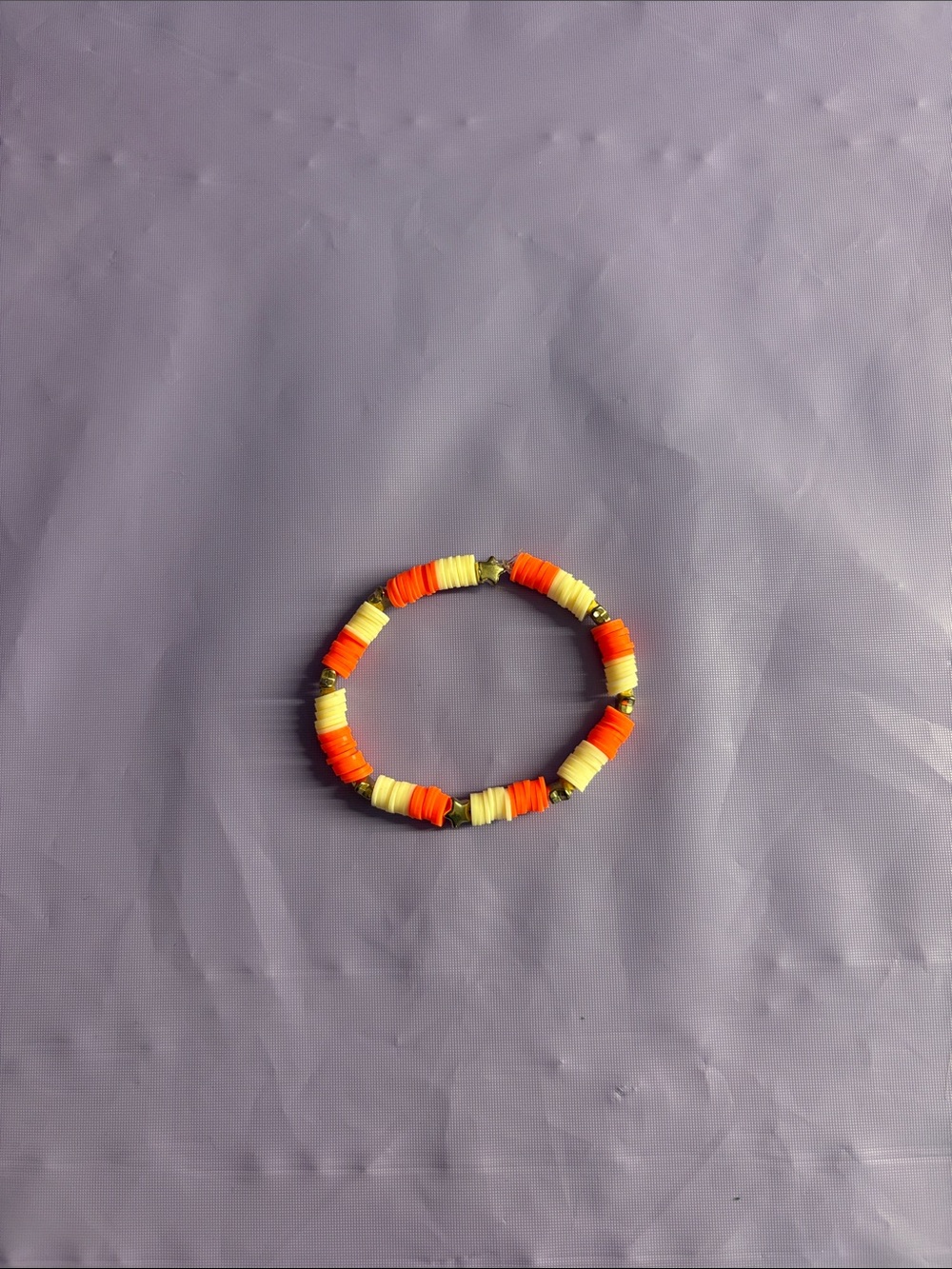 Handmade Orange & Cream Beaded Stretch Bracelet